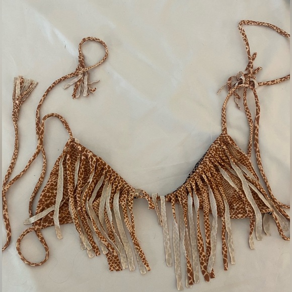 Acacia Swimwear size p XS mud snake fringe triangle top bikini - Picture 1 of 4